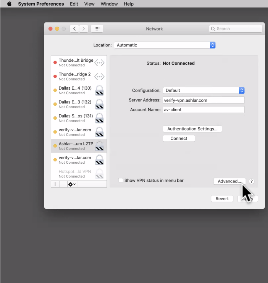 macOS L2TP configuration with Advanced button