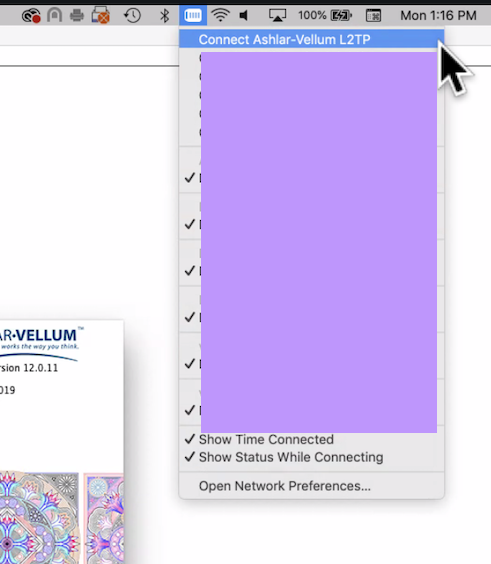 macOS Menu Bar VPN connection status and connect option
